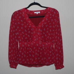 XS | Madewell Red Floral Long Sleeve Top
